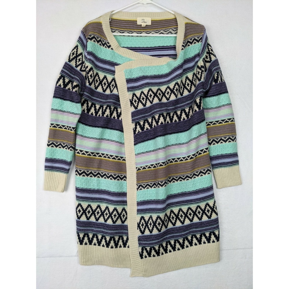 L Love‎ USA Knit Sweater Cardigan Womens Sz S/M Purple Teal Cotton Acrylic